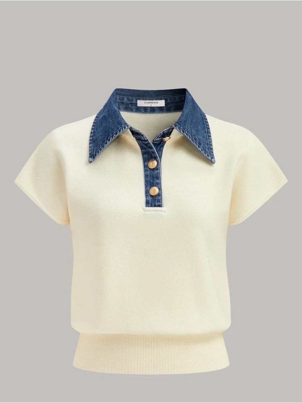 Commense denim collar cinched knit top
